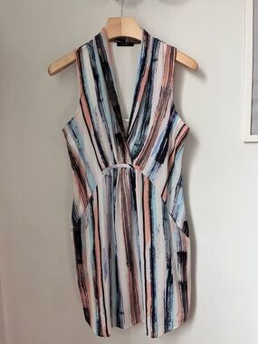 Dex Sleeveless V-Neck Mini Dress in Pink, Blue & Black